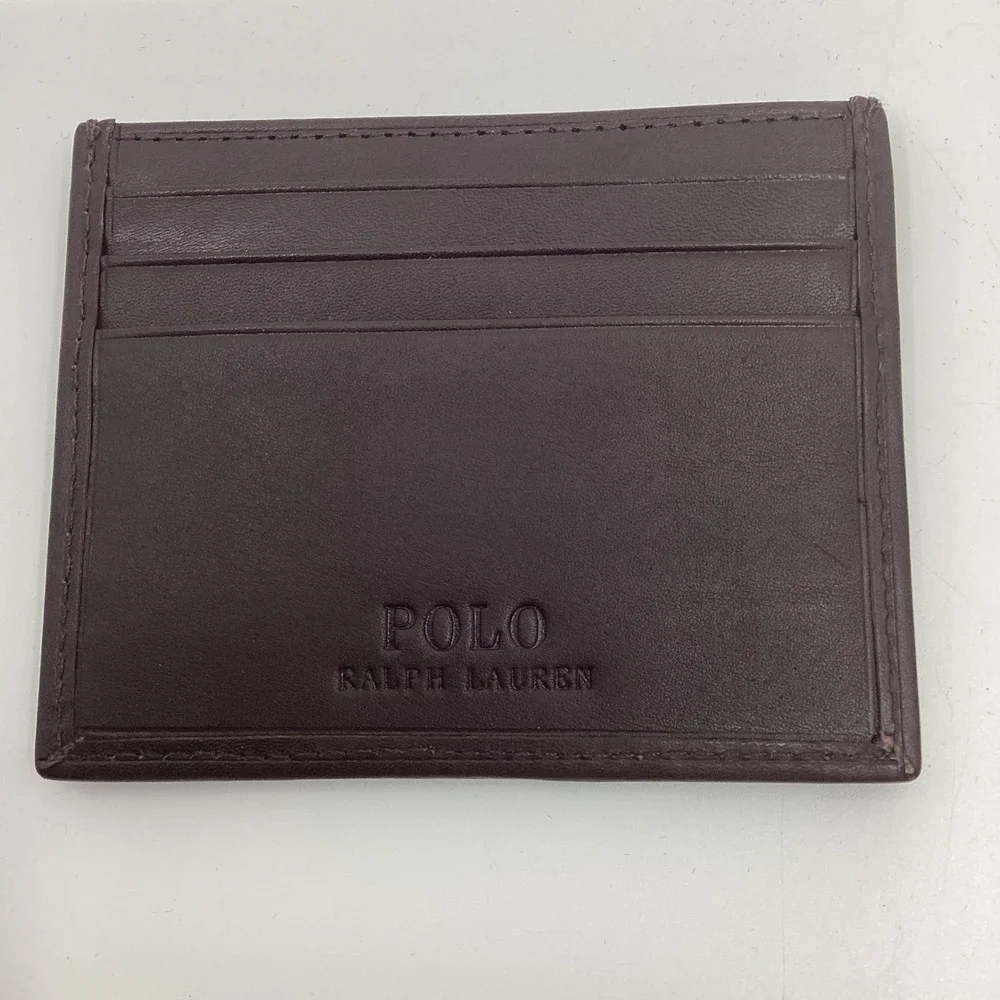 Polo Ralph Lauren Polo Bear Leather Card Case Wallet Dark Brown New